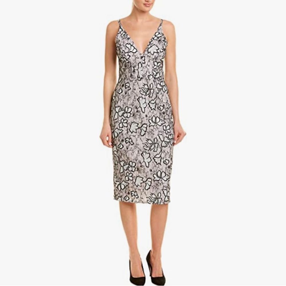 Dress the population Nadia plunge v neck lace dress xxl grey new no tags REVOVE